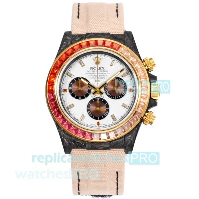 TWF Swiss Replica Rolex Daytona 4130 Rainbow Diamond Carbon Fiber Case Watch 